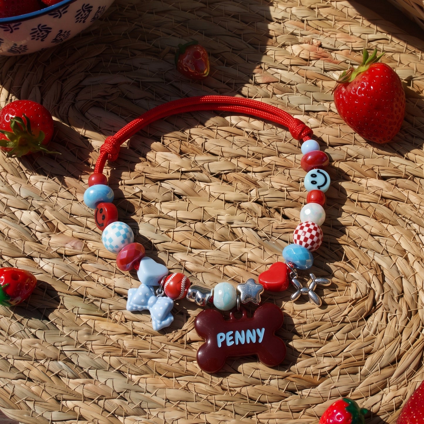 Beadboo beaded dog collar necklace with custom bone name tag