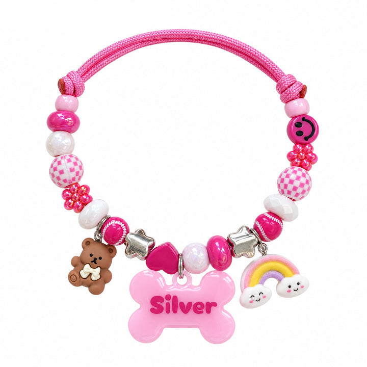 Berry Blush — hand-strung beaded dog collar with custom name tag by BEADBOO