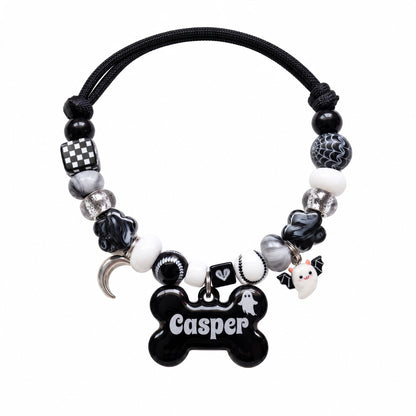 Ghostling — hand-strung beaded dog collar with custom name tag by BEADBOO