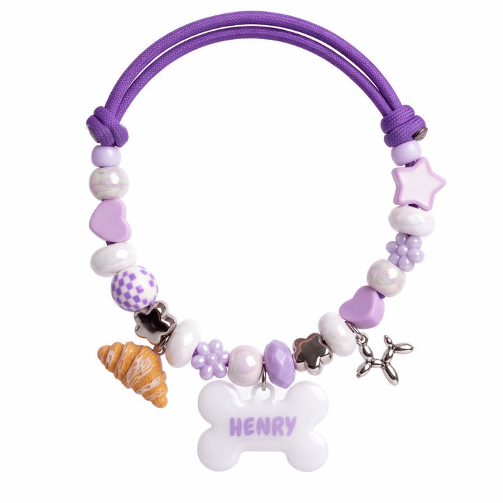 Moon Milk — hand-strung beaded dog collar with custom name tag by BEADBOO