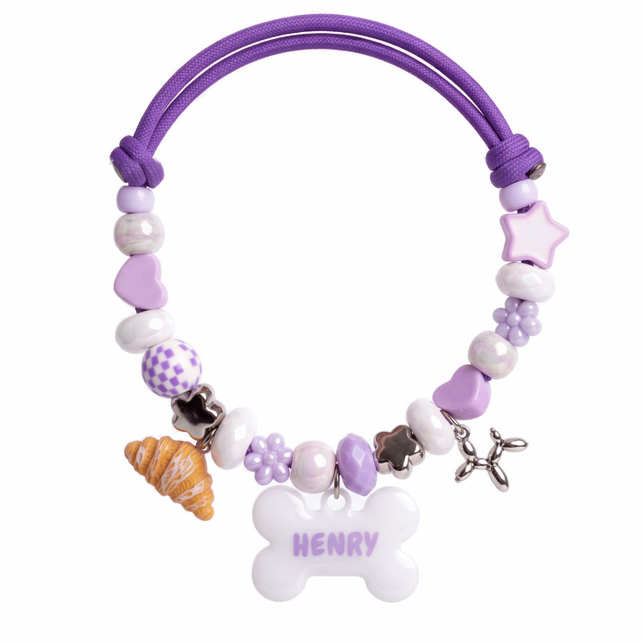 Moon Milk — hand-strung beaded dog collar with custom name tag by BEADBOO