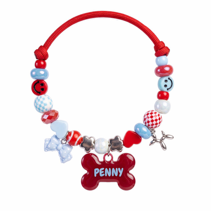 Picnic Crush — hand-strung beaded dog collar with custom name tag by BEADBOO