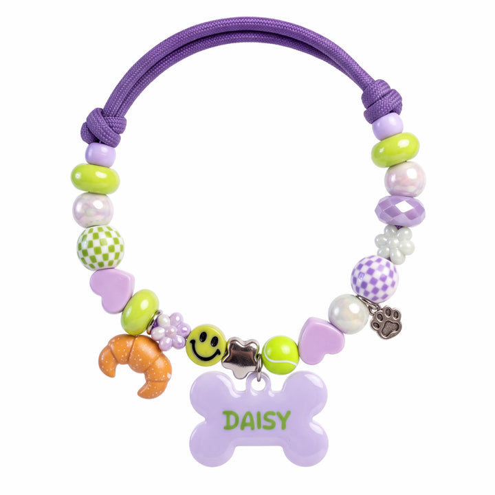 Pixie Pop — hand-strung beaded dog collar with custom name tag by BEADBOO