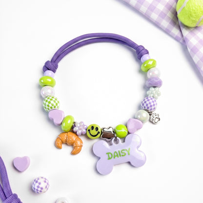 Pixie Pop beaded dog collar necklace with bone name tag