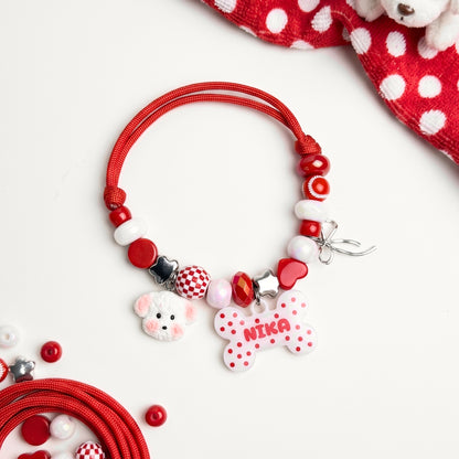 Polka Pup beaded dog collar necklace with bone name tag