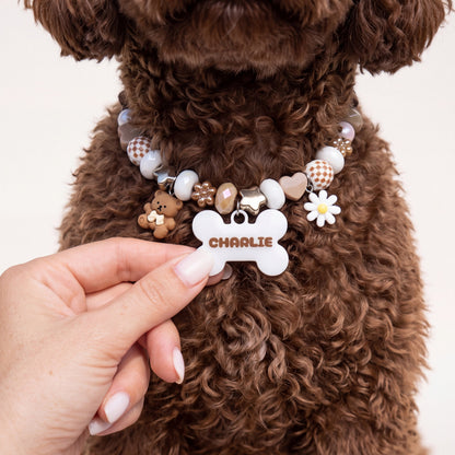 Puppuccino beaded dog collar worn by a dog — beadboo