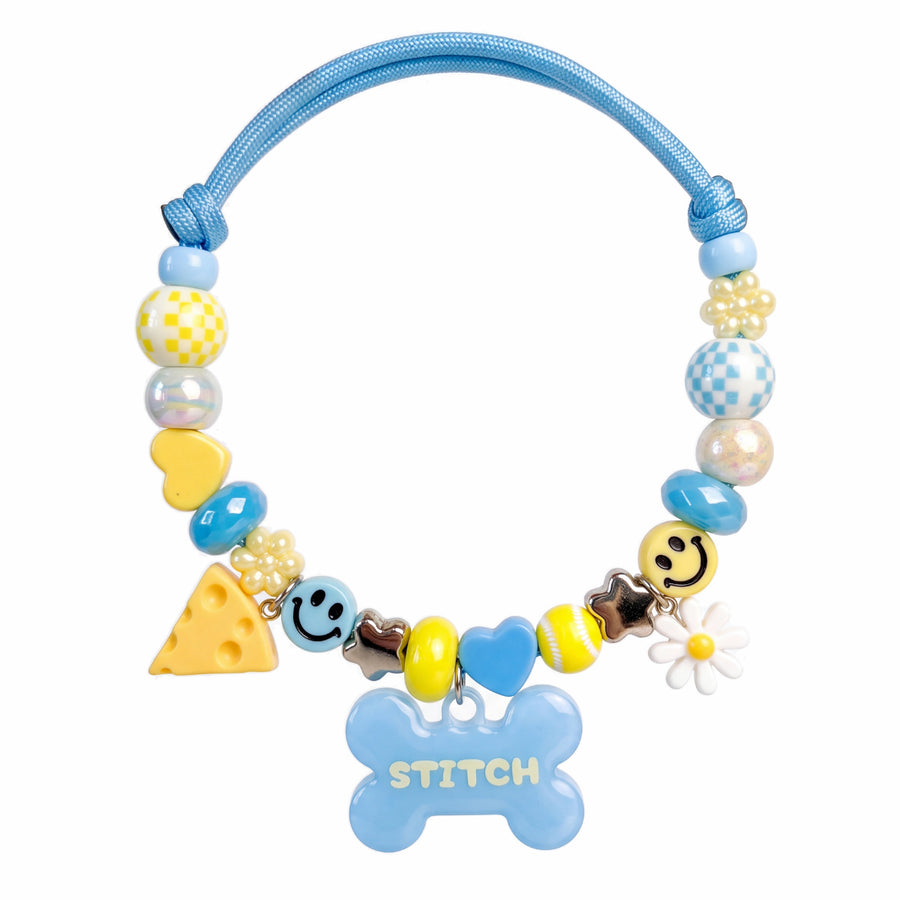 Sea & Sun — hand-strung beaded dog collar with custom name tag by BEADBOO
