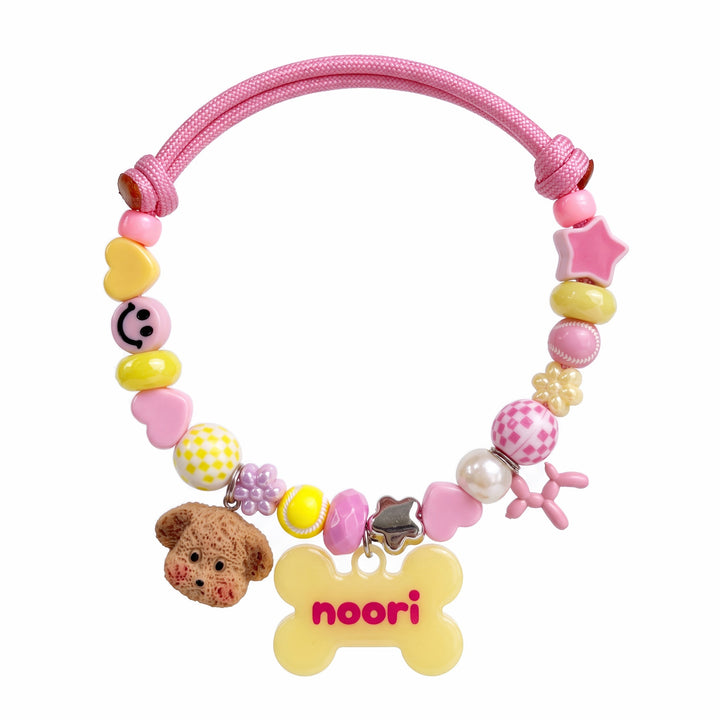 Sundae Funday — hand-strung beaded dog collar with custom name tag by BEADBOO