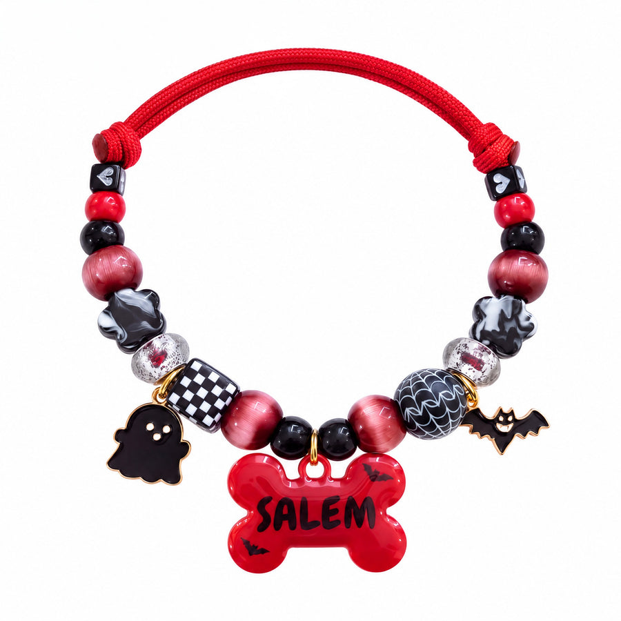 Vampup — hand-strung beaded dog collar with custom name tag by BEADBOO