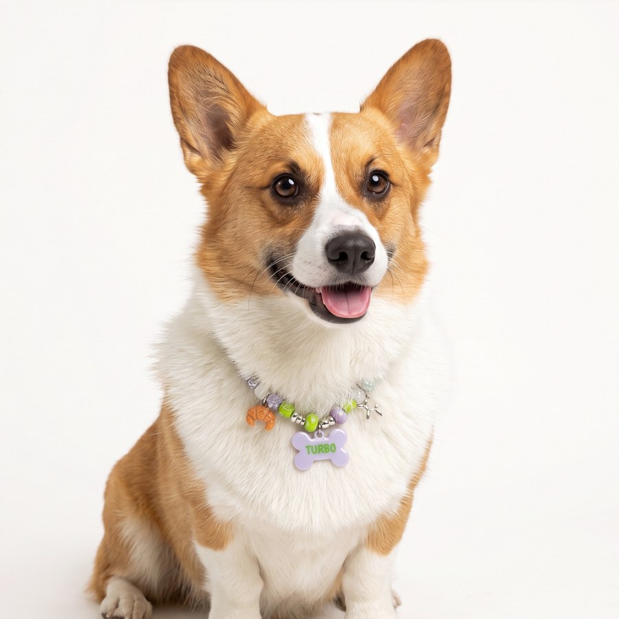 A mid-size dog wearing a beadboo collar in size M
