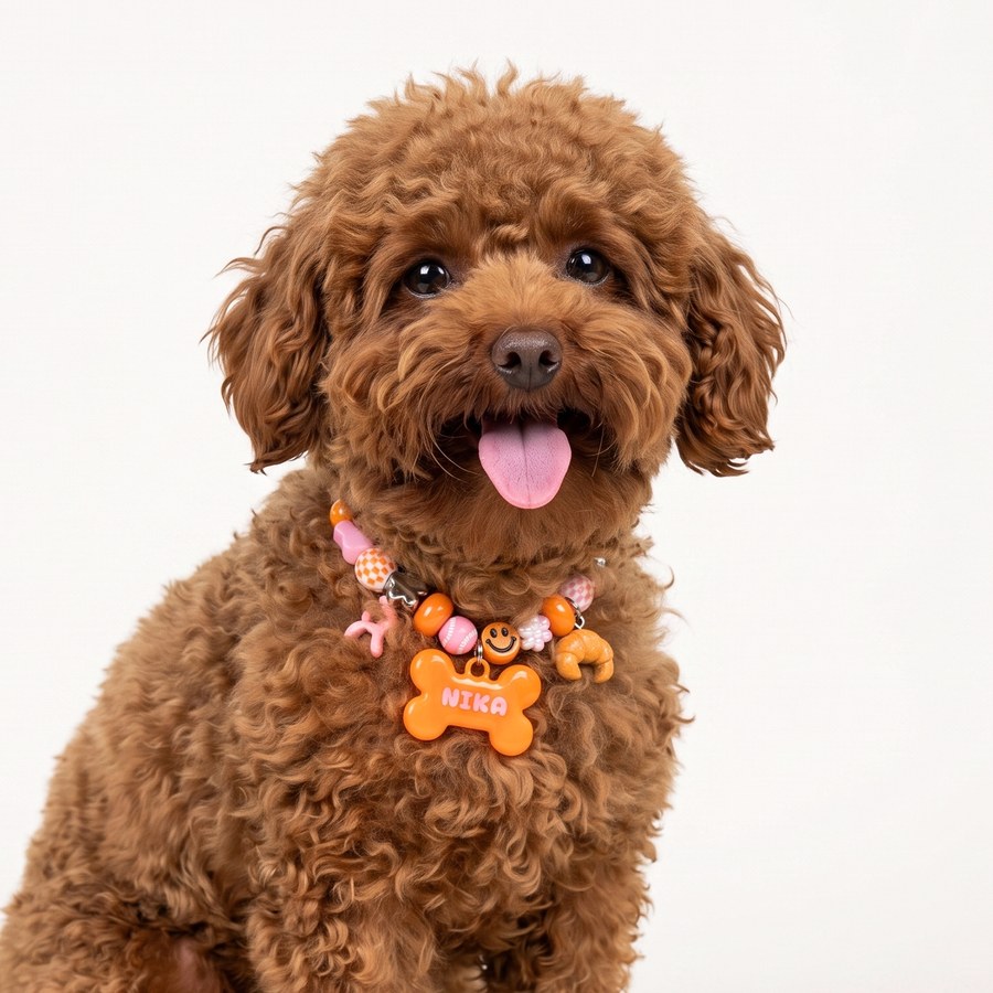 A toy-size dog wearing a beadboo collar in size XS